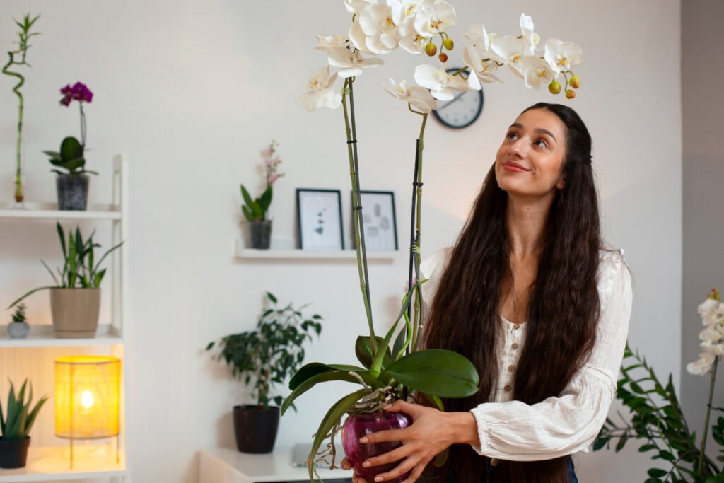 woman with plants