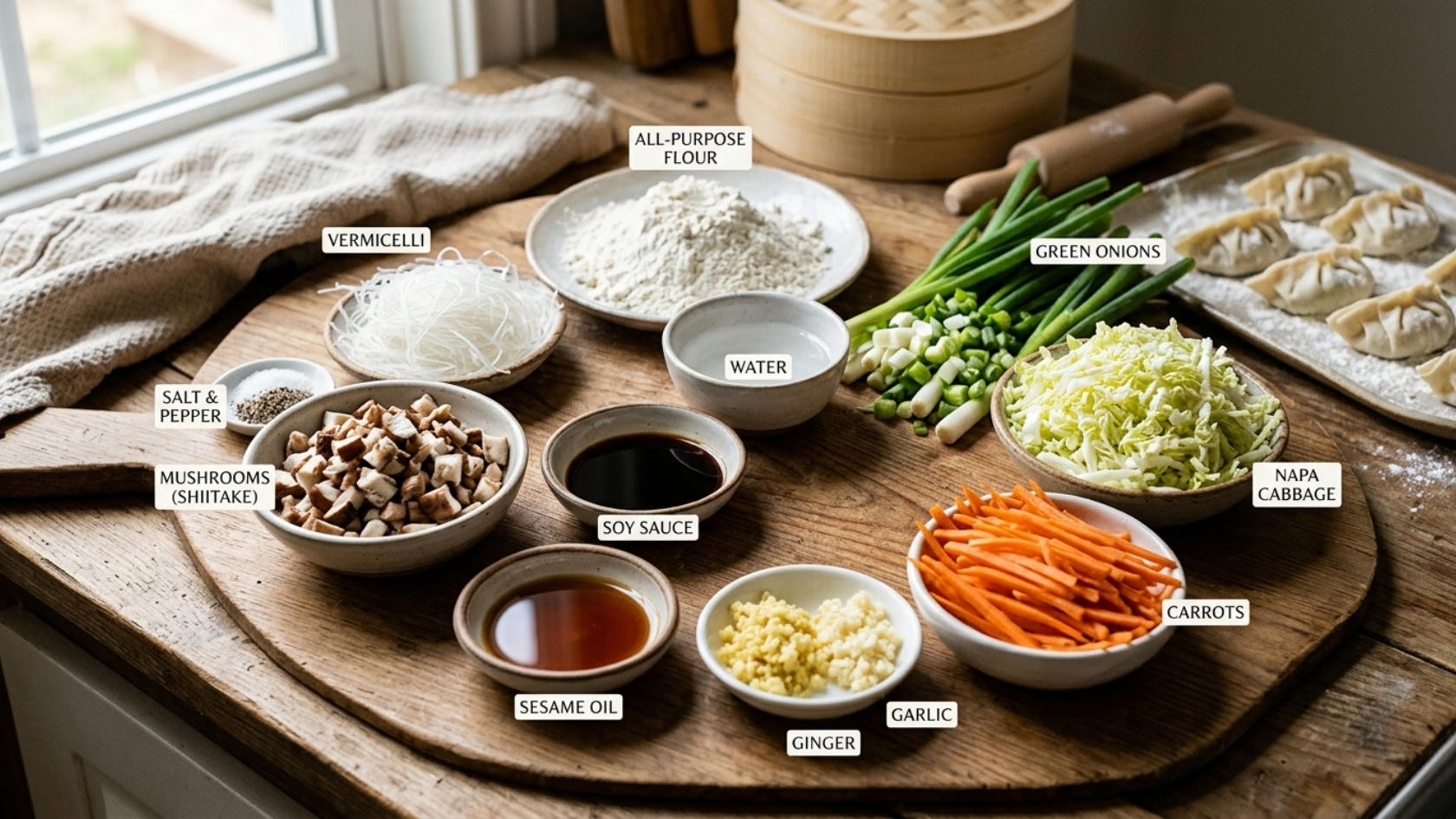 Easy Homemade Vegetable Dumplings Recipe ingredients